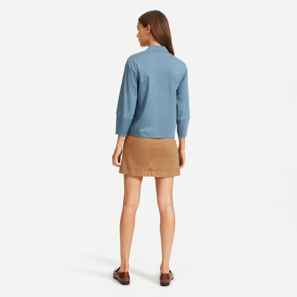 Everlane The Luxe Cotton Mockneck Tee Blue Large - Picture 3 of 7
